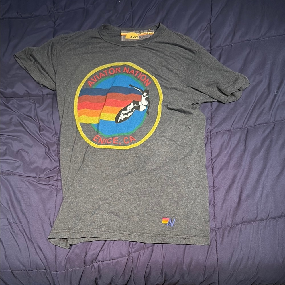 Aviator Nation Charcoal Tee with Vibrant Logo